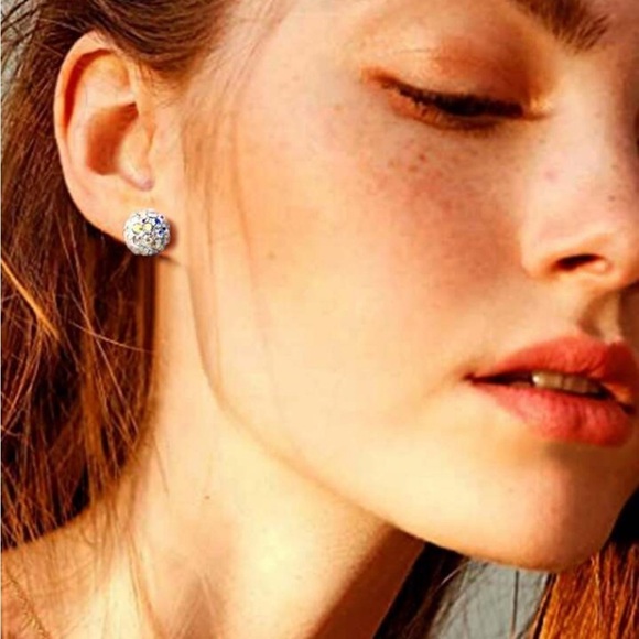 RIVERTREE Jewelry - 8mm Sparkling Color Full Rhinestone Bead, Elegant Iridescent Disco Ball Earrings